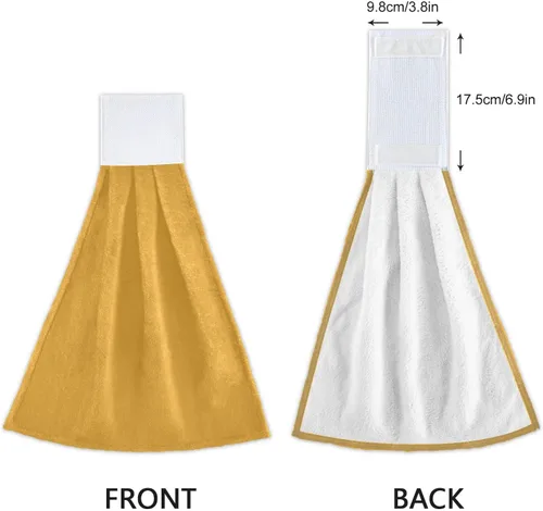 Vista 4 de Juego de 2 toallas de mano amarillas y naranjas, suaves, absorbentes, decorativas, para baño, secado rápido, barra de té, toalla colgante para baño