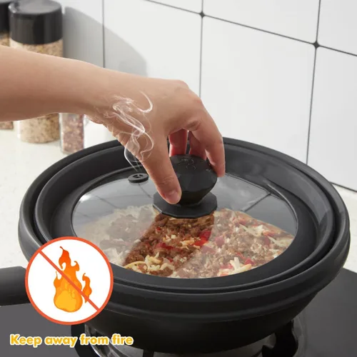 Vista 5 de Cubierta para salpicaduras de microondas, tapa protectora de salpicaduras de vidrio ventilado con silicona plegable para alimentos como placa