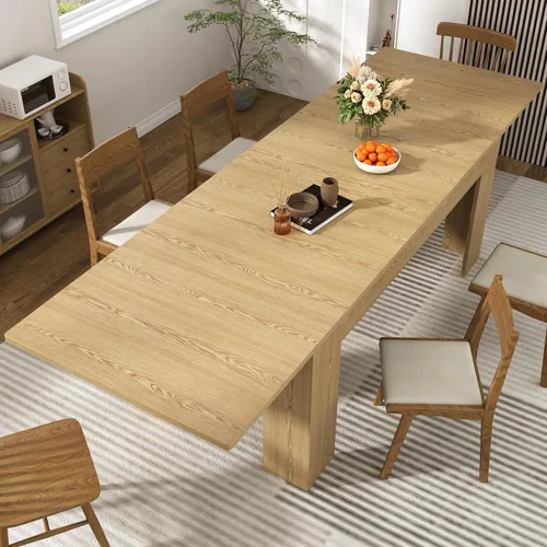 Vista 9 de Mesa de comedor extensible de 59 a 86 pulgadas para 6 a 10 personas, mesa de comedor de madera, mesa extensible moderna para reuniones, reuniones