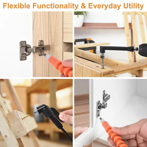 Vista 7 de Kit de extensión de broca flexible, 17 piezas con adaptadores de enchufe giratorios de 360° (1/2" 3/8" 1/4"), accesorios de ángulo recto de 105°