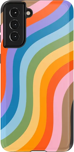 Vista 31 de Casely Funda para Galaxy S21 Here Comes The Sun Colorblock Sunset Diseño protector delgado esencial de doble capa Aquí viene el sol