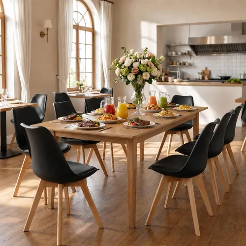 Vista 8 de Juego de 4 sillas de comedor, modernas sillas de comedor tapizadas con asiento acolchado de piel sintética, sillas de cocina sin brazos con respaldo