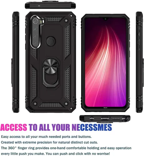 Vista 2 de Funda para Redmi Note 8 (2019/2021) M1908C3JH con protector de pantalla de vidrio templado, [grado militar] [anillo de metal] [soporte magnético]