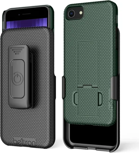 Vista 10 de BELTRON Funda para iPhone 7/8/SE 2020/SE 2022, funda de agarre de goma súper delgada y funda de clip giratorio para cinturón combinado con soporte