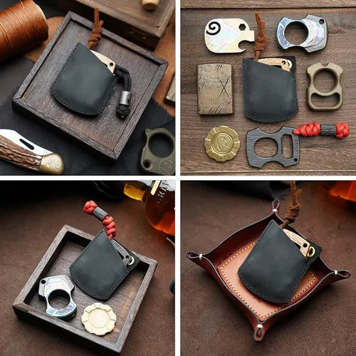 Vista 7 de VIPERADE PJ27 Funda de cuero para nudillos EDC, funda de monedas EDC para hombres, funda de cuero EDC para encendedor, llave de coche, mosquetón