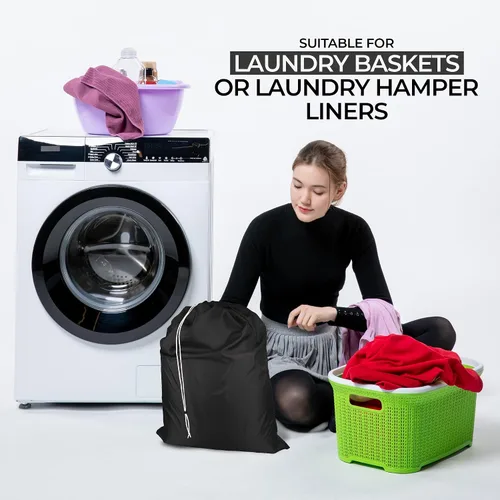 Vista 3 de Bolsa de lavandería con cordón de cierre de bloqueo, extra grande, resistente, 100% nailon, bolsa de ropa grande y plegable, organizador de ropa