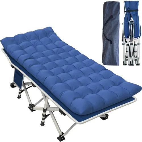 Vista 14 de Paquete de 2 catres de camping con colchón, catres cómodos para catres de dormir para adultos, cama plegable de doble capa Oxford, fácil