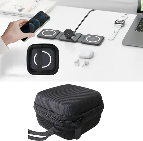 Vista 5 de Funda de transporte rígida de EVA compatible con cargador inalámbrico Iseyyox/RTOPS/Hicober/UCOMX Nano 3 en 1, estación de carga plegable magnética
