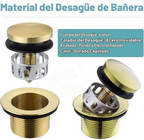 Vista 4 de BESTILL Kit de conversión de desagüe de bañera con punta de punta con placa frontal de desbordamiento, oro cepillado