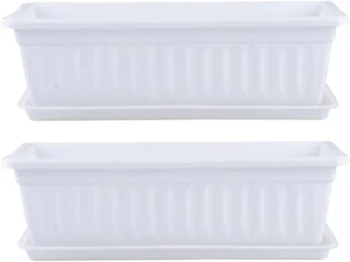 Vista 9 de Yardwe Macetero para ventana, 2 macetas de plástico para verduras, macetas rectangulares con bandeja para jardín interior y exterior, patio