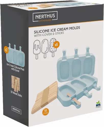 Vista 4 de NERTHUS FIH 1299 Moldes de silicona para helado con 50 palos de madera, hechos de silicona, dulces caseros fáciles y divertidos