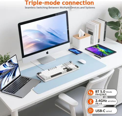 Vista 2 de Teclado mecánico inalámbrico para juegos, conectividad trimodo (Bluetooth 5.0/2.4GHz/USB-C), intercambiable en caliente, retroiluminación RGB