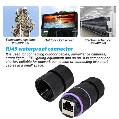 Vista 7 de Y.D.F Acoplador RJ45 impermeable IP68, acoplador Ethernet de cobre puro blindado, acoplador Gigabit IP68 impermeable Ethernet al aire libre conector