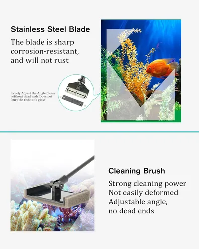 Vista 4 de Herramienta de limpieza de algas para acuarios de vidrio Including Algae Scraper, Sponge Pad, Fish Net, Cleaning Brush, Adjustable Length
