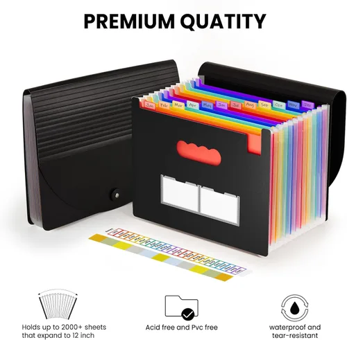 Vista 7 de Sooez - Organizador de archivos de acordeón, carpeta expandible con 13 bolsillos, organizador portátil mensual para papel, facturas, impuestos