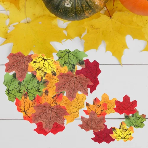 Vista 6 de 500 hojas de arce artificiales de otoño, hojas de arce artificiales a granel para manualidades, bodas, festivales, decoraciones de fiesta de Acción
