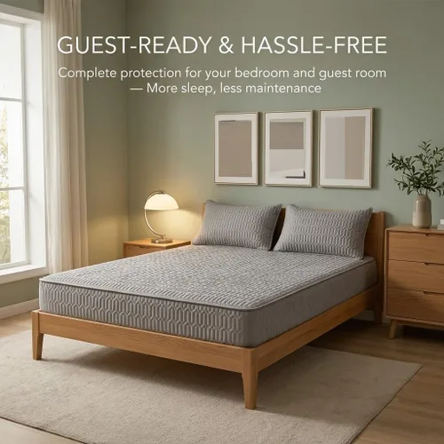 Vista 6 de Mattress Encasement Fully Zippered Mattress Protector, Soft Breathable Quilted 6-Sided Fitted Sheet for Home Hotel Bedroom Dormitory use Blanco