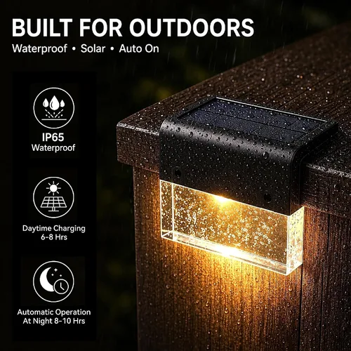 Vista 6 de SUNFACE Paquete de 4 luces solares para escalones para exteriores, impermeables, luces LED brillantes con 2 modos de iluminación, blanco cálido y 7