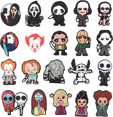 Vista 2 de Dijes de zapatos de Halloween para zapatos de terror accesorios de decoración pulseras para niños niñas adultos regalos de fiesta de cumpleaños