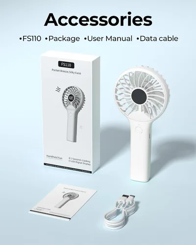 Vista 6 de Ventilador de mano portátil, batería recargable de 2000 mAh, viento de 5 velocidades, pantalla LED, mini ventilador de viaje personal, la parte