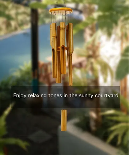Vista 2 de Campanillas de viento de madera de 32 pulgadas para exteriores, tono zen clásico profundo para relajación, patio, jardín, decoración del hogar al