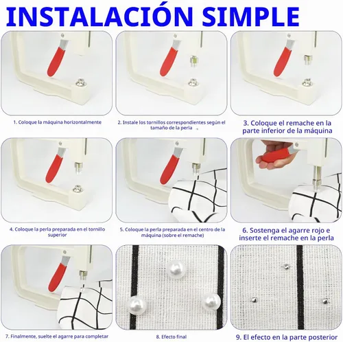 Vista 4 de Máquina de ajuste de perlas, herramientas de prensa manual con 5 tamaños de perlas blancas redondas, remaches para decorar ropa, vestidos, bolsos