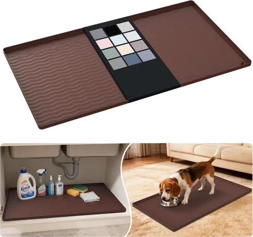 Vista 87 de URMONA - Tapete de silicona impermeable para debajo del fregadero, 16 x 10 Beige