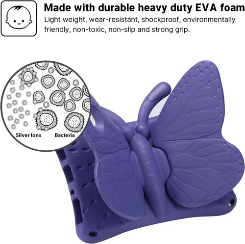 Vista 69 de FW Fire 7 - Funda para tablet para niños, Amazon Fire 7 2022, funda de mariposa con luz de atril, EVA, protección contra caídas, resistente, a