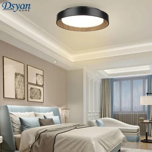 Vista 5 de Lámpara de techo empotrada con acento de madera, LED de 13 pulgadas, color negro, con veta de madera, 24 W, regulable 5CCT lámpara de techo