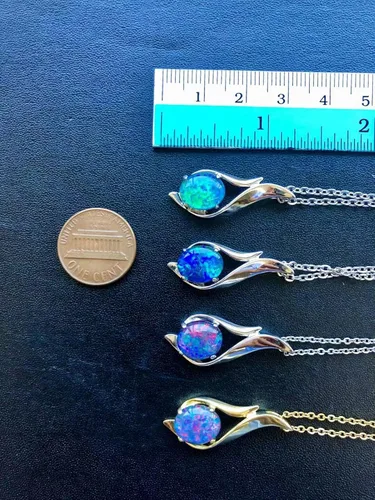 Vista 6 de Collar de ópalo auténtico, ópalo de fuego, triplete australiano o ópalo macizo de 0.433 x 0.315in, joyería chapada en oro para mujer, Plata