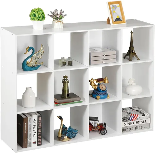 Vista 10 de Organizador de estantes de almacenamiento de 9 cubos, unidad de organización de estantería de madera, estantes de cubo para el hogar, oficina, Negro