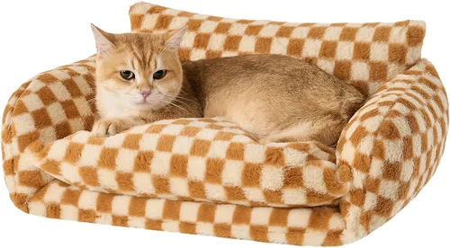 Vista 11 de Hollypet Cama para gatos, mullida, multifuncional, de doble capa, suave para mascotas, sofá ortopédico para gatos y perros pequeños, color beige