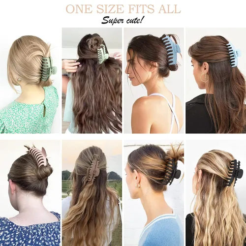 Vista 3 de Pinzas Grandes para Cabello Tipo Garra, Paquete de 12, Pinzas para Cabello con Flores para Cabello Fino, Grande Cuadrado Mate Sujeción Fuerte
