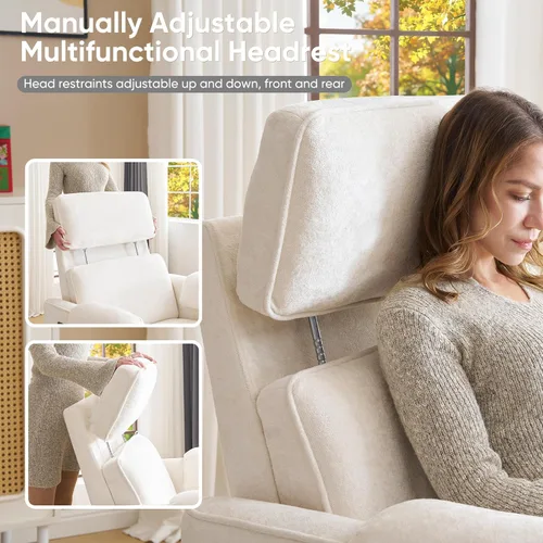 Vista 5 de Silla reclinable eléctrica extragrande, sillón basculante giratorio de 26" extra ancho con reposacabezas ajustable, silla mecedora de chenilla