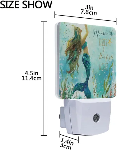 Vista 4 de Pfrewn Juego de 2 luces nocturnas con diseño de sirena, unicornio, galaxia, estrella de mar, enchufe para niños, adultos, niños, niñas, bebés, luces