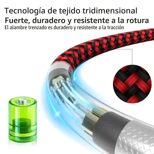 Vista 4 de Cable USB C a USB C trenzado de nailon de 60 W, 3/3/6/6/10 pies, USB tipo C