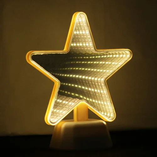Vista 7 de Lámpara Chi-buy de espejo infinito, luz nocturna led, luz de espejo 3D, diseño de flamenco, cactus, piña y estrella, diseño de unicornio