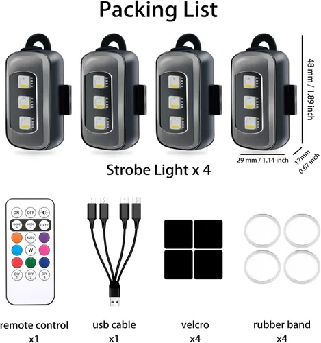 Vista 9 de 4 PCS Luces Estroboscópicas LED Inalámbricas con Control Remoto, 8 Colores USB C Recargables Luces de Emergencia Intermitentes para Automóvil