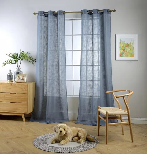 Vista 13 de Cortinas para sala de estar de 2 paneles (2 x 37 pulgadas de ancho), cortinas con textura de lino, con ojales, de la marca Miuco