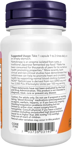 Vista 3 de NOW Suplementos, Nattoquinasa 100 mg con 2,000 UFs de actividad, 60 cápsulas vegetales