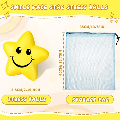 Vista 3 de Jerify 60 unidades de bolas de estrés con forma de sonrisa de estrella para niños, mini bolas de espuma a granel, juguetes para aliviar el estrés