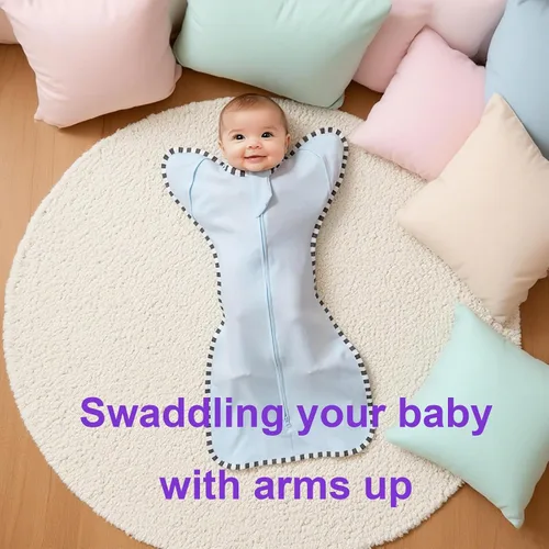 Vista 5 de Swaddling - Saco de dormir para recién nacido, paquete de 2 unidades, 100% algodón, diseño de brazos hacia arriba con cremallera de 2 vías, manta