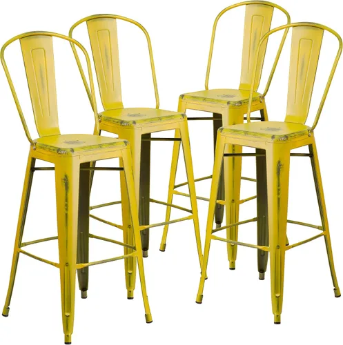 Vista 30 de Taburete Flash Furniture de bar, hecho de metal para interior y exterior, Metal, Negro