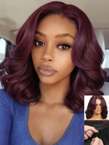 Vista 16 de Nadula Peluca Precortada 13x4 HD Ondas Sueltas Castaño Ombré Marrón con Cordón Cabello Humano con Flequillo Face Framing, Peluca Frontal de Encaje