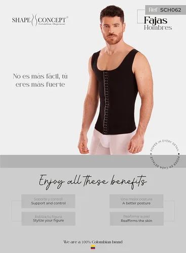 Vista 7 de SHAPE CONCEPT Fajas colombianas para hombres y hombres, faja de alta compresión, moldeadora de cuerpo para hombres 062 063