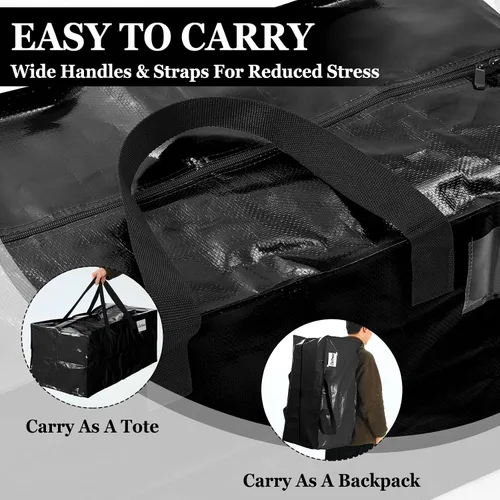 Vista 5 de 4 Piezas Bolsas de Mudanza Grandes con Cremallera y Asas Bolsas de Lona Tipo Duffle Plegables de Almacenamiento Extra Resistentes Extra Grandes
