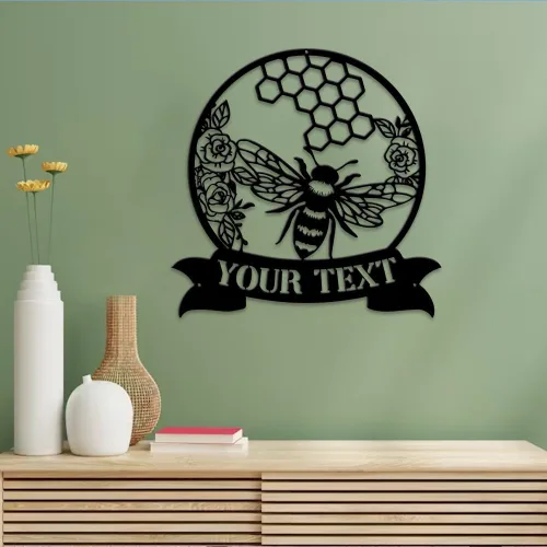 Vista 4 de MeMate Letrero de jardín para personalizar, letrero de granja de abejas, letrero de metal con nombre personalizado para amantes de las abejas