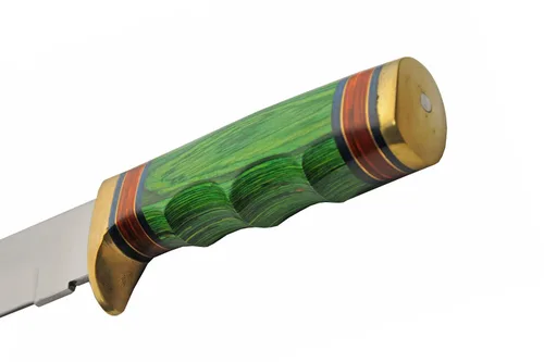 Vista 4 de SZCO Cuchillo de caza de espiga completa de 12.75 pulgadas, cuchillos de desollado verde con hoja de acero inoxidable, mango de madera y funda