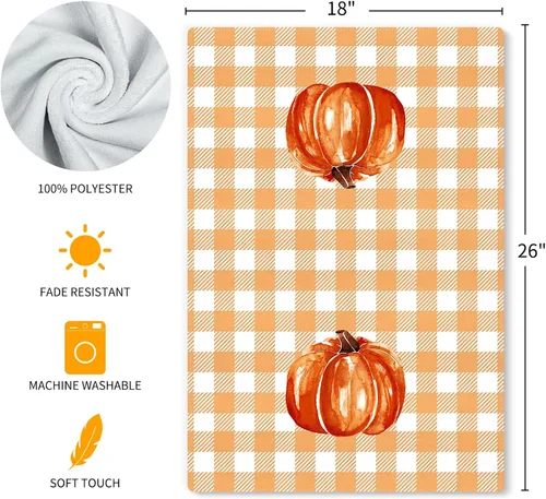 Vista 6 de Siilues Juego de 2 toallas de cocina de otoño, 18 x 26 pulgadas, diseño de calabaza, decoraciones de otoño para el hogar, temporada de otoño, Acción