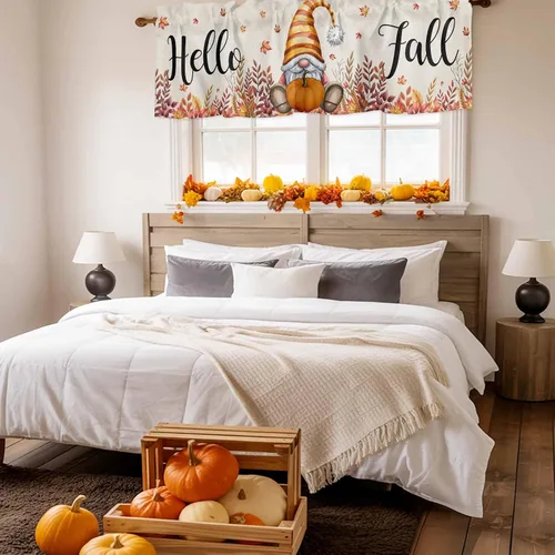 Vista 137 de Cenefa de cortina con lazo rojo de Navidad para ventanas, sala de estar, cocina, baño, granja, bolas de Navidad de acuarela con diseño de bayas